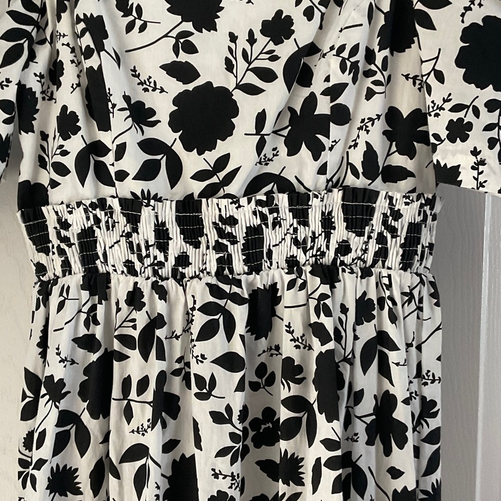 Aqua Black and White Floral Tiered Maxi Dress with Smocked Waist - Picture 3 of 6